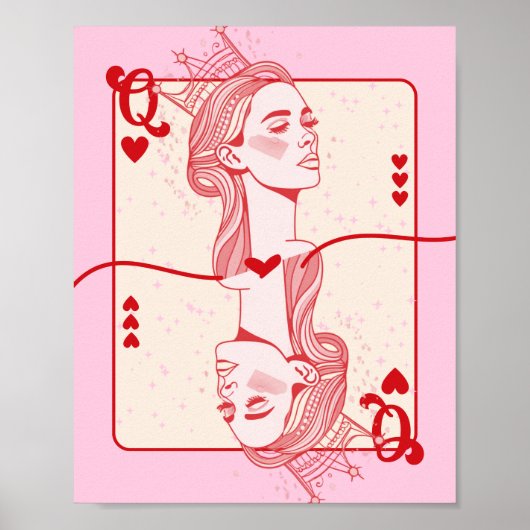 Queen of Hearts: rode en roze preppy kunst Poster (Voorkant)