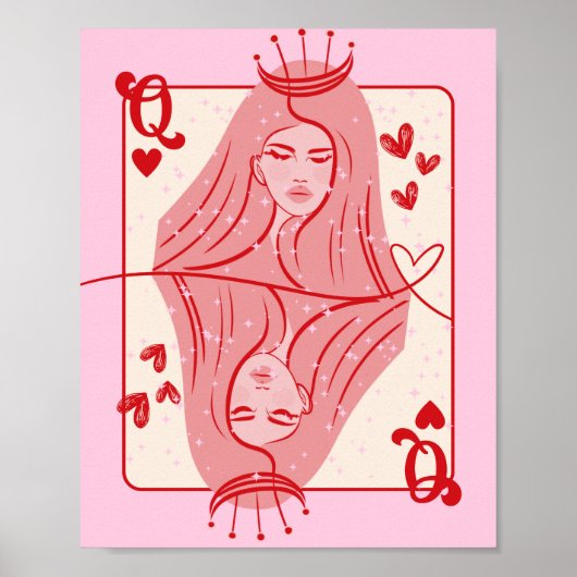 Queen of Hearts: rode en roze preppy kunst Poster (Voorkant)