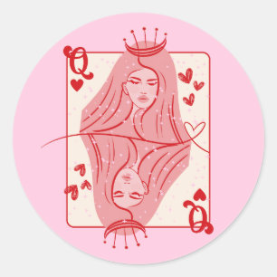Queen of Hearts: rode en roze preppy kunst Ronde Sticker