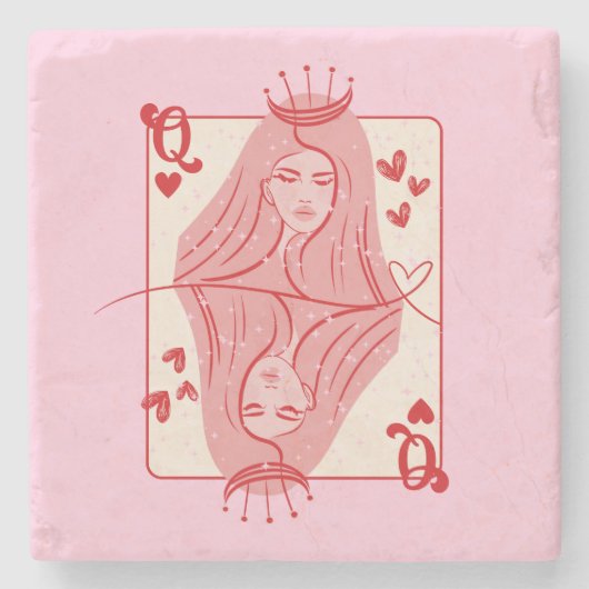 Queen of Hearts: rode en roze preppy kunst Stenen Onderzetter (Voorkant)