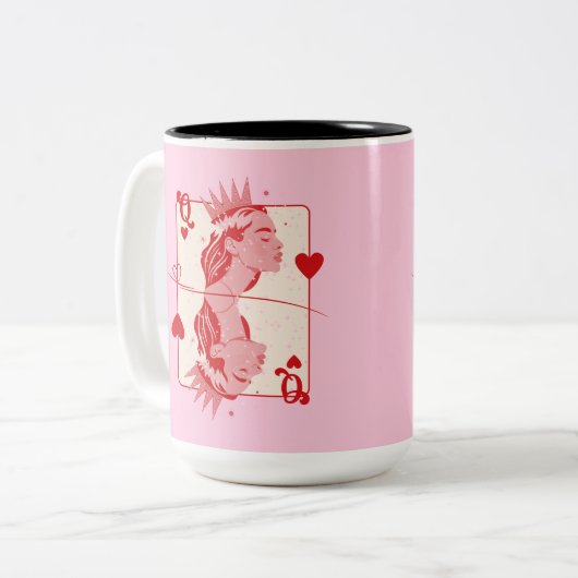 Queen of Hearts: rode en roze preppy kunst Tweekleurige Koffiemok (Voorkant links)