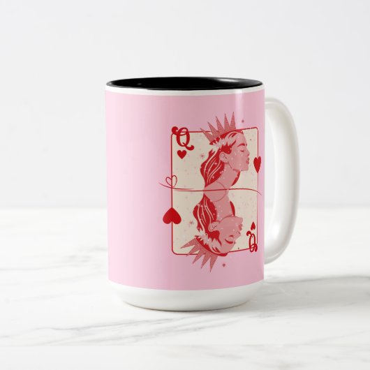 Queen of Hearts: rode en roze preppy kunst Tweekleurige Koffiemok (Voorkant rechts)