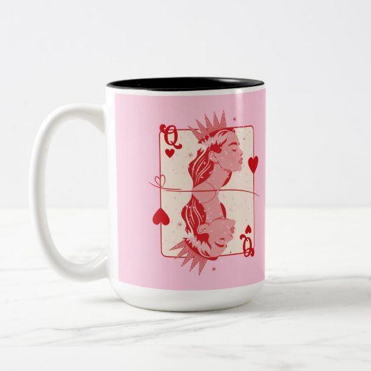 Queen of Hearts: rode en roze preppy kunst Tweekleurige Koffiemok (Links)