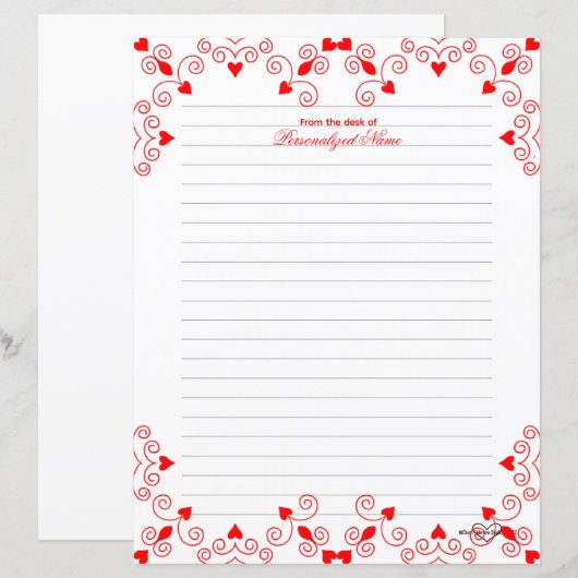 Queen of Hearts - Rood gevoerd papier Blad (Voorkant / Achterkant)