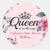 Queen of Hearts Roze Baby shower Ronde Sticker (Voorkant)