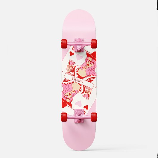 Queen of Hearts skateboard roze