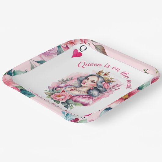 Queen of Hearts speelt Kaart roze Baby shower Papieren Bordje (Gebogen)