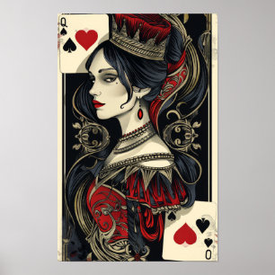 Queen of Hearts Spelen Kaart Poster