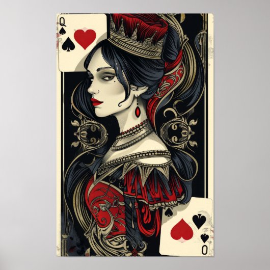  Queen of Hearts Spelen Kaart Poster (Voorkant)