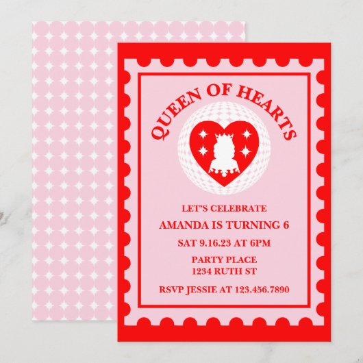 Queen of Hearts verjaardagsfeestje postzegel Kaart (Voorkant / Achterkant)