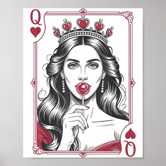 Queen Of Hearts Women Vintage Valentines Day  Poster (Voorkant)