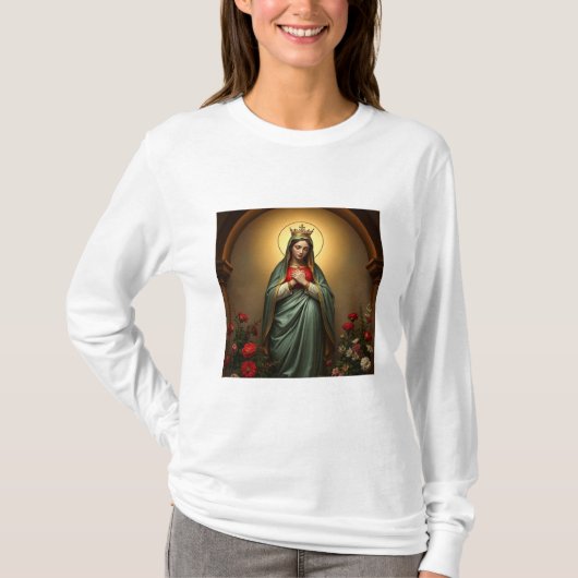 Queen of Heaven Catholic Women's Long Sleeve Tee T-shirt (Voorkant)