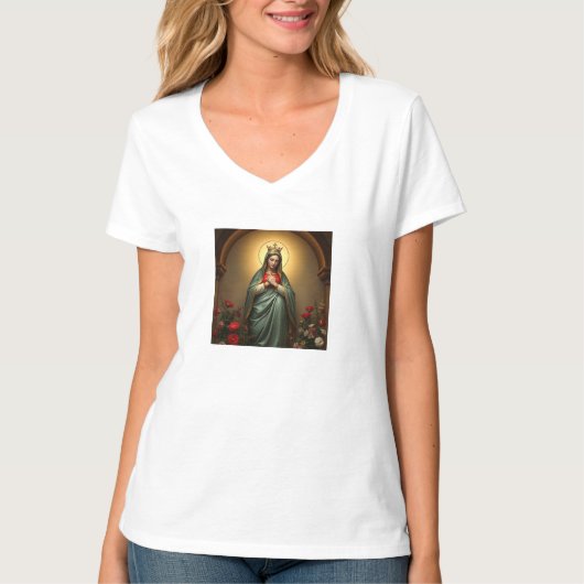 Queen of Heaven Catholic Women's V-Neck Tee T-shirt (Voorkant)