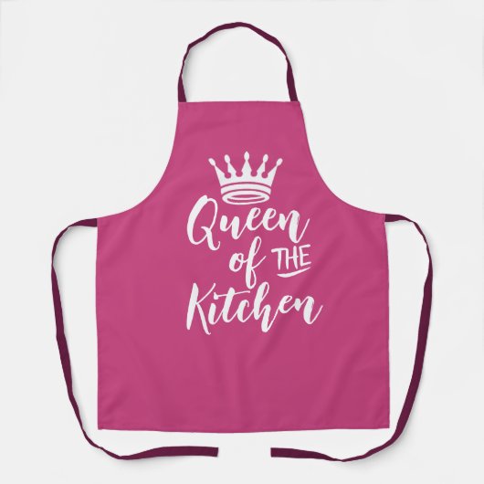 Queen of Kitchen Schort, Roze gepersonaliseerde mo Schort (Voorkant)