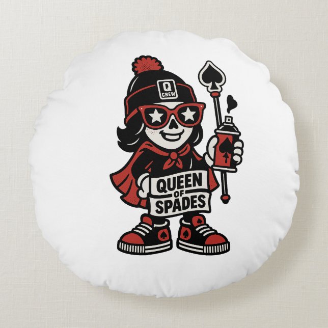 Queen of Spades Street Mascot — Pro Grind Edition Rond Kussen (Voorkant)
