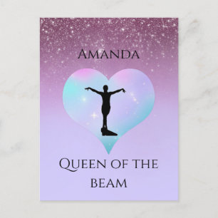 Queen of the Beam Gymnastiek Paarse Ombre Glitter Briefkaart