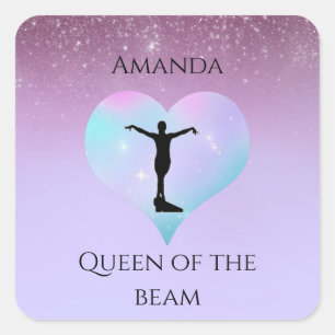 Queen of the Beam Gymnastiek Paarse Ombre Glitter Vierkante Sticker