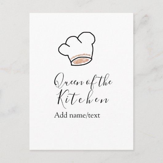 Queen of the kitchen chef cooking add name crown briefkaart (Voorkant)