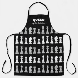 Queen of the Kitchen Chess Zwart Wit Patroon Ap Schort