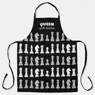 Queen of the Kitchen Chess Zwart Wit Patroon Ap Schort