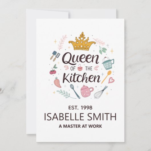 Queen of the Kitchen Custom Name Design Feestdagenkaart (Voorkant)