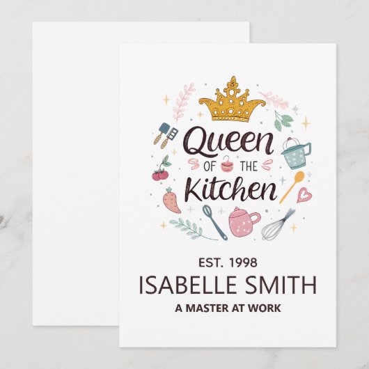Queen of the Kitchen Custom Name Design Feestdagenkaart (Voorkant / Achterkant)