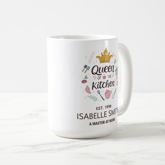 Queen of the Kitchen Custom Name Design Koffiemok (Voorkant rechts)