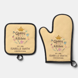 Queen of the Kitchen Custom Name Design Ovenwant & Pannenlap Set