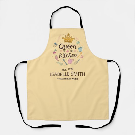 Queen of the Kitchen Custom Name Design Schort (Voorkant)