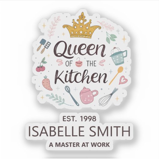 Queen of the Kitchen Custom Name Design Sticker (Voorkant)