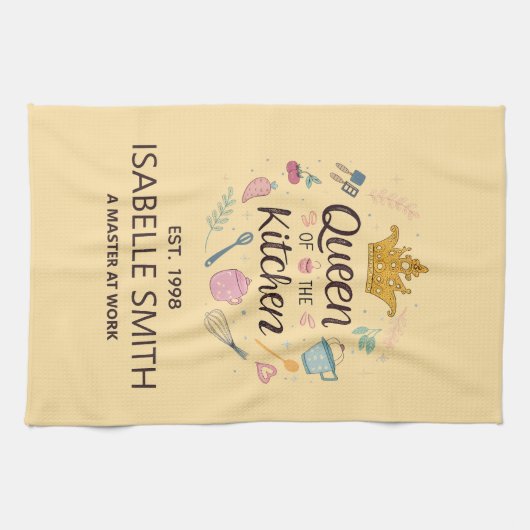 Queen of the Kitchen Custom Name Design Theedoek (Horizontaal)