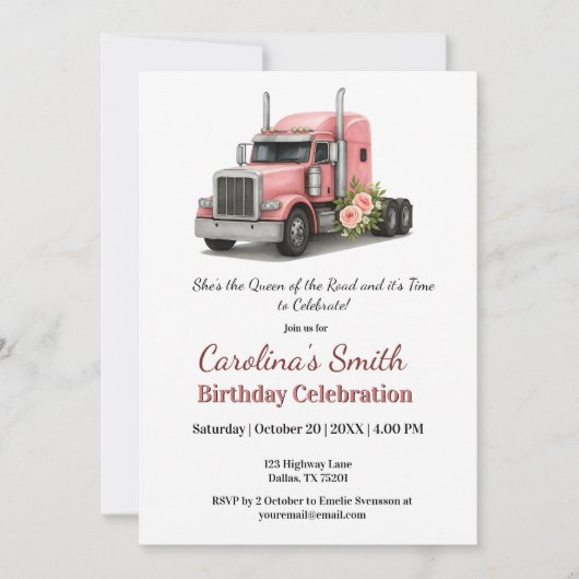 Queen of the Road Verjaardag Vrouw Vrachtwagenchau Kaart (Voorkant)