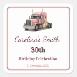 Queen of the Road Verjaardag Vrouw Vrachtwagenchau Vierkante Sticker