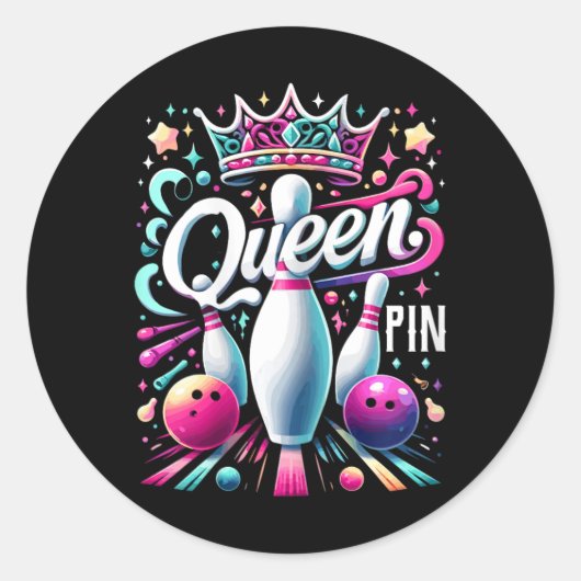 Queen Pin Shirt Bowler Bowling League For Bowling  Ronde Sticker (Voorkant)