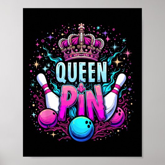 Queen Pin Shirt Bowler Bowling League Voor Bowling Poster (Voorkant)