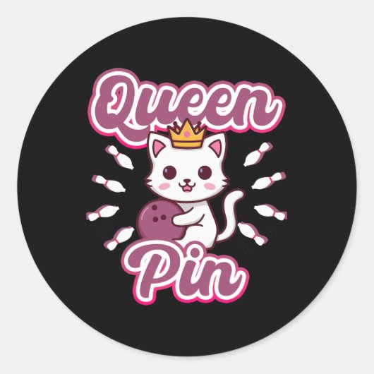 Queen Pin Women's Girls Bowling Cat  Ronde Sticker (Voorkant)