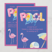 Queen Pool Party Bash: Trendy Roze blauw kinder ti Kaart (Voorkant / Achterkant)