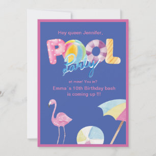 Queen Pool Party Bash: Trendy Roze blauw kinder ti Kaart