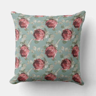 Queen Protea Herhaal op Frans Blauw Kussen