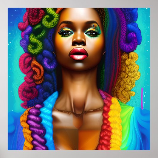  Queen Rainbow Schattige Haar Zwart Melanine Afro Poster (Voorkant)