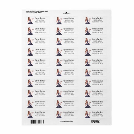 "Queen" Return Address Labels (Full Sheet)