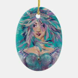 Queen Safine Blue Paars Mermaid Ocean Princess Keramisch Ornament