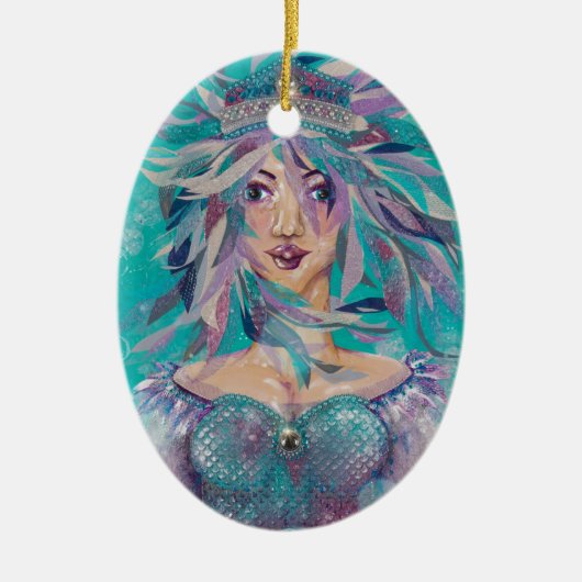 Queen Safine Blue Paars Mermaid Ocean Princess Keramisch Ornament (Voorkant)