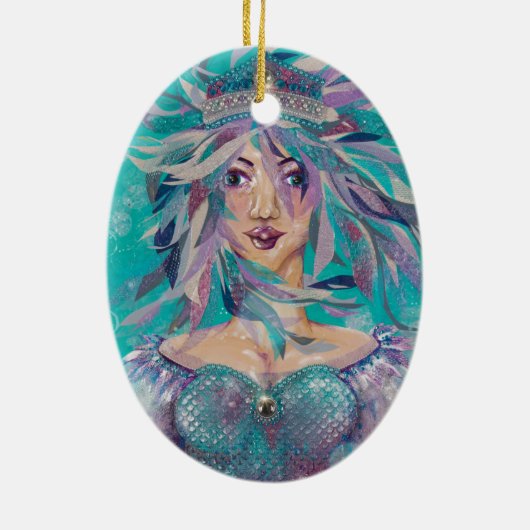 Queen Safine Blue Paars Mermaid Ocean Princess Keramisch Ornament (Achterkant)