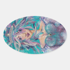Queen Safine Blue Paars Mermaid Ocean Princess Ovale Sticker