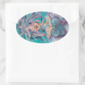 Queen Safine Blue Paars Mermaid Ocean Princess Ovale Sticker (Tas)