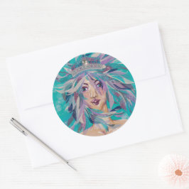 Queen Safine Blue Paars Mermaid Ocean Princess Ronde Sticker