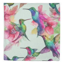 Queen size Dekbed Hoesje Bloemen Hummingbird print
