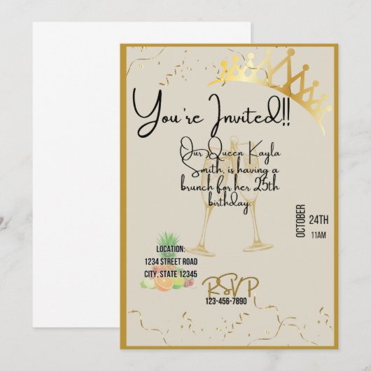 Queen verjaardagsuitnodiging kaart (Voorkant / Achterkant)