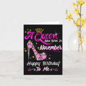 Queen Was Born In November Cute Funny Happy Birthd Kaart (Gele Bloem)